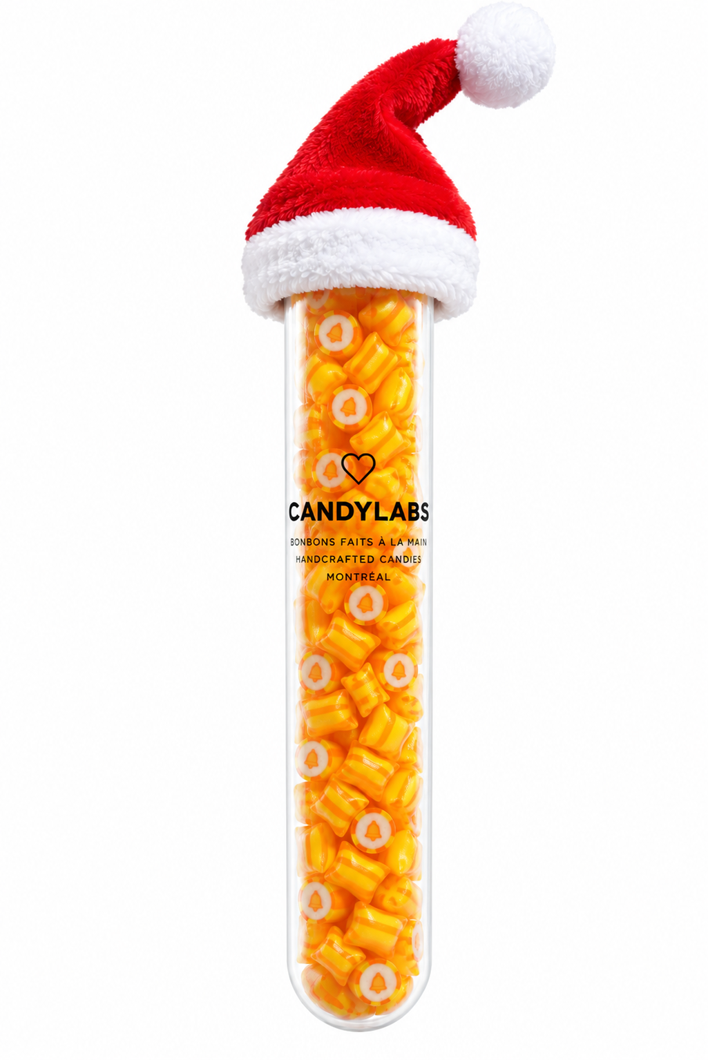 Christmas bell mango handmade rock candy in a 30g tube with a free mini Santa hat – Candylabs