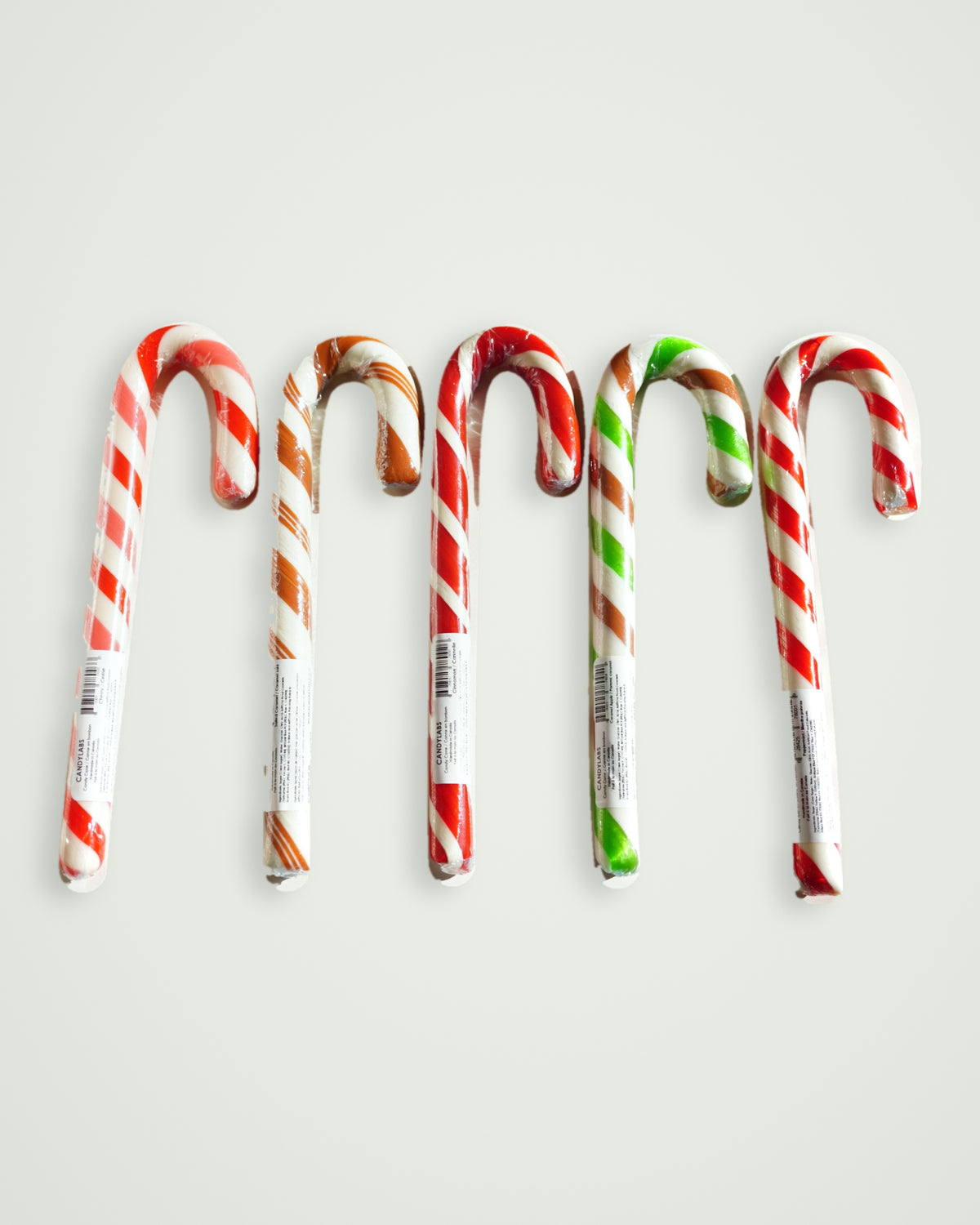 Candylabs Jumbo candy cane Complete Collection: 5 handmade canes in a row, one of each flavour