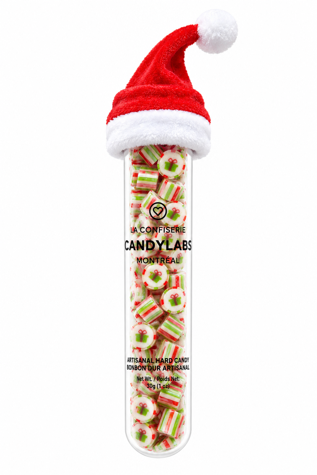 Gift box key lime handmade rock candy in a 30g tube with a free mini Santa hat – Candylabs
