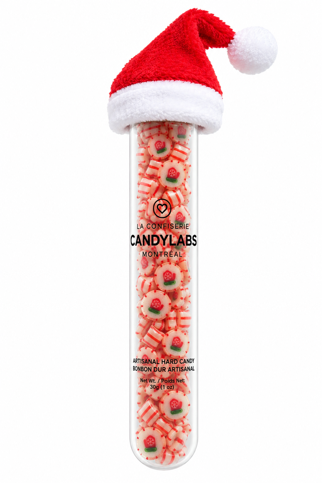 Mitten watermelon handmade rock candy in a 30g tube with a free mini Santa hat – Candylabs