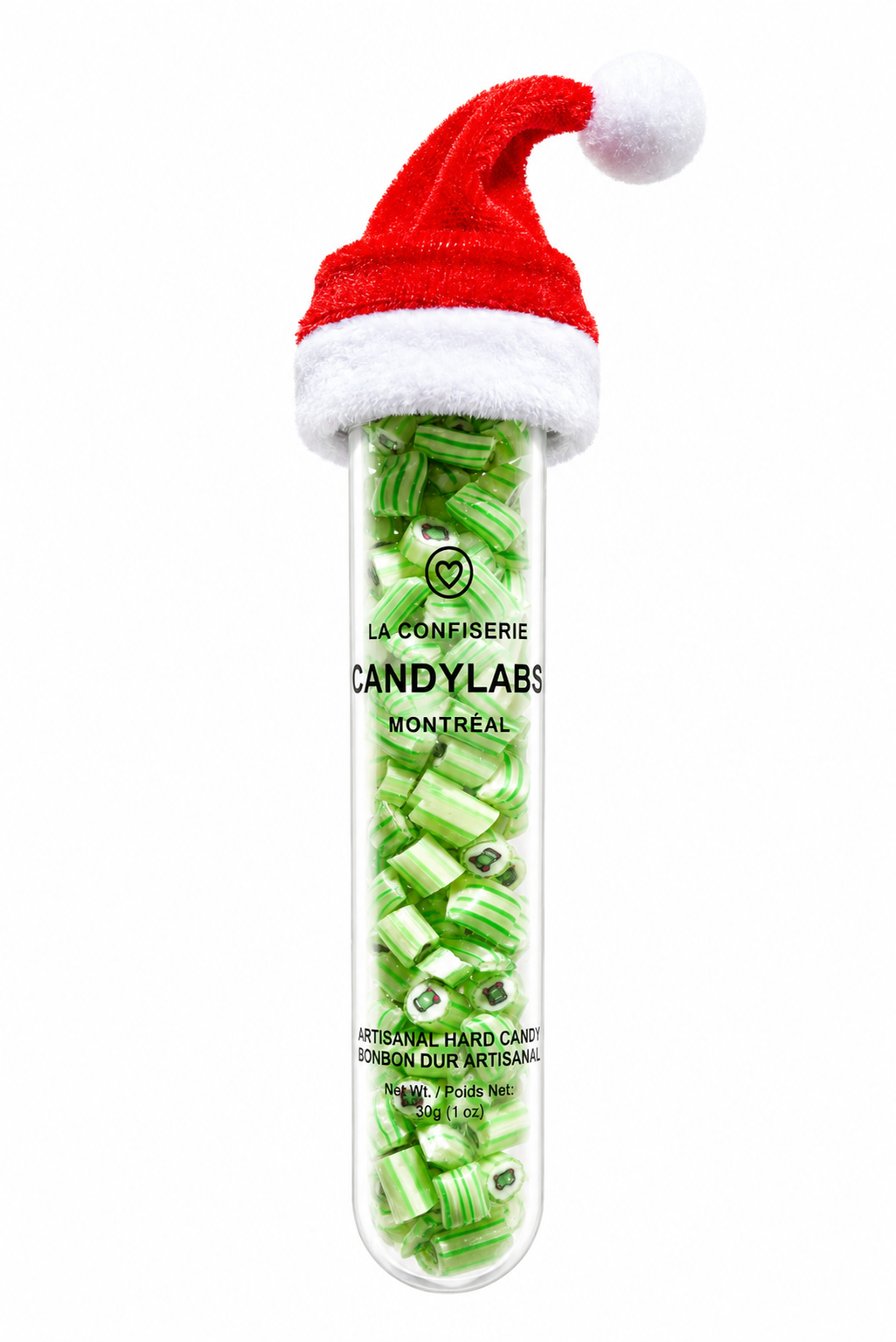 Christmas stocking guava handmade rock candy in a 30g tube with a free mini Santa hat – Candylabs