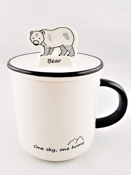 Tasse en céramique avec support de téléphone en forme d'animal sur le couvercle
