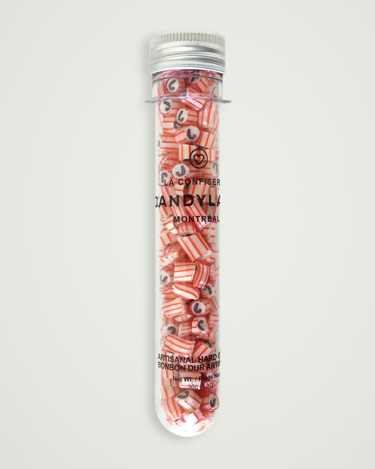 Candy cane raspberry handmade rock candy in a 30g tube – Candylabs