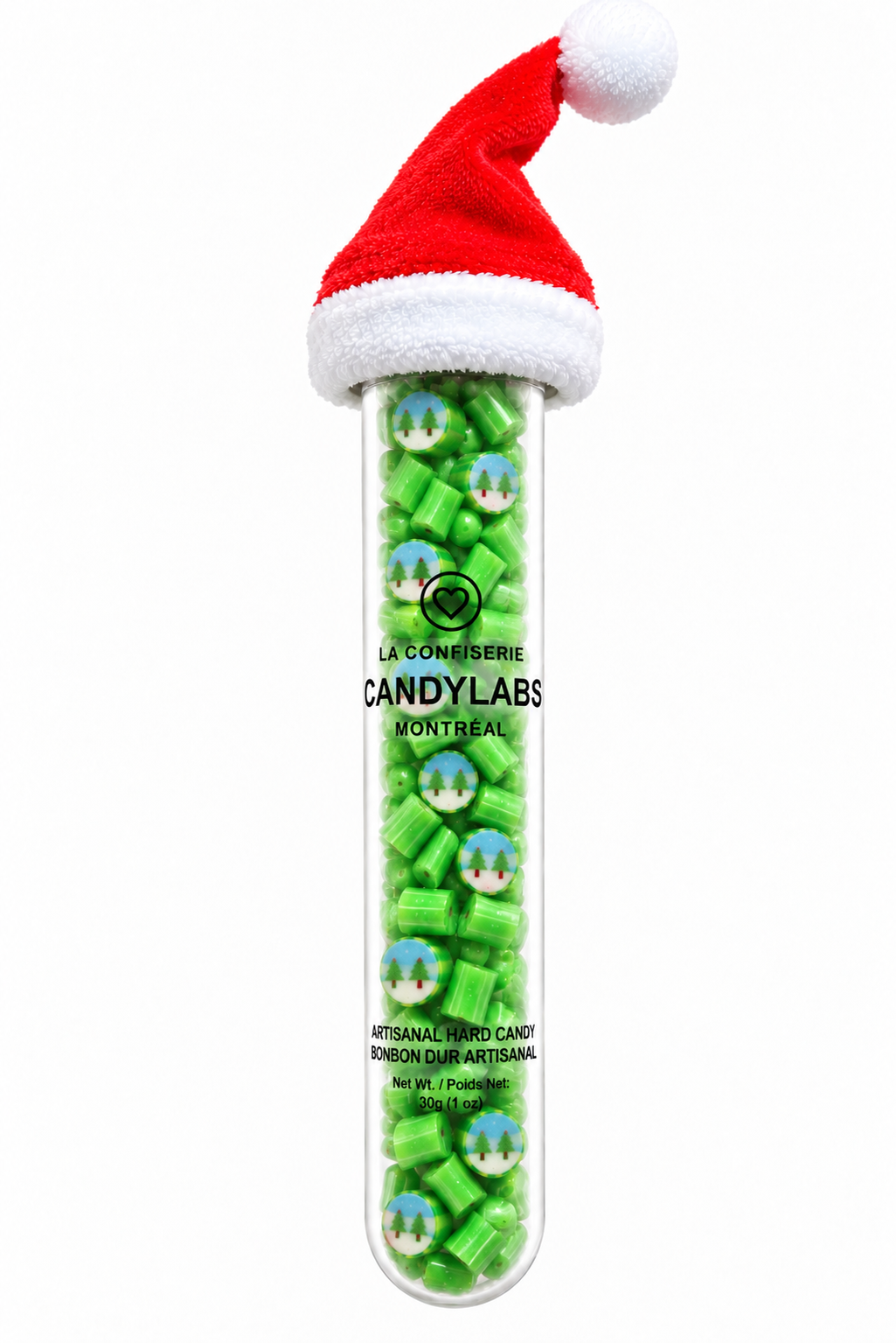 Winter forest green apple handmade rock candy in a 30g tube with a free mini Santa hat – Candylabs